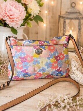 Coach Multicolor Floral Crossbody Bag Tan Leather Trim